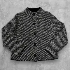 ブラック・ホワイト ツイードニットジャケット
