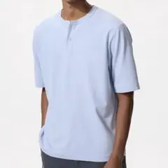 【UNIQLO】ドライワッフルヘンリーネックTシャツ ブルー