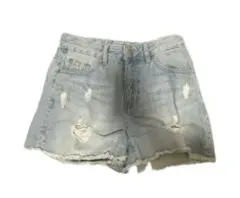 ライトブルー ダメージ加工 ショートパンツ