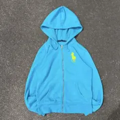 希少 90s Ralph Lauren ビッグポニー 短丈 ジップパーカー 水色