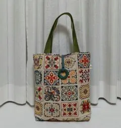 新品未使用 ゴブラン調 タイルのような柄 トートバッグ　元気ばあば 様