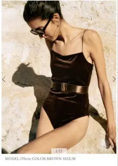 anuans アニュアンス　ベルテッドワンピーススイムウェア　Mサイズ　ブラウン