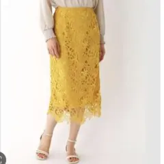 美品☆AG by aquagir　レース　タイト　ロングスカート　イエロー　Lのサムネイル