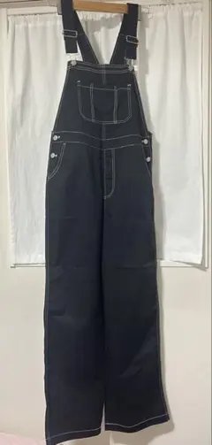 WEGO ワイド オーバーオール 黒 白ステッチ