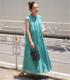 Simplicite ティアギャザー ボイルノースリーブワンピース