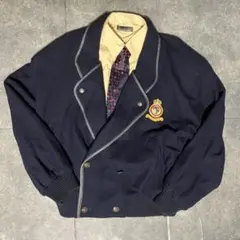 【セット品】ジャケット　ダブルボタン　パッチ　ネイビー　裏地チェック　古着