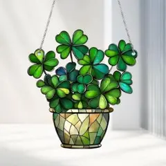 ステンドグラス風　サンキャッチャー　四つ葉　クローバー　観葉植物 　飾り