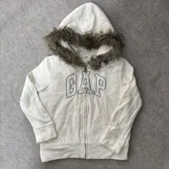 GAP KIDS ファーフード付き裏フリースボア ジップアップロゴパーカー
