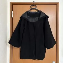 【最終価格】フード付きブラックロングコートＬ