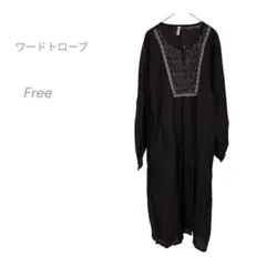 wordrobe ブラック ロングシャツワンピース F エスニック柄 綿100%