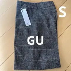新品GU ワイドパンツ（チェック） S ブラック