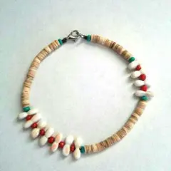 ネイティブアメリカン系 シェル サンゴ ターコイズ ボーン ブレスレット