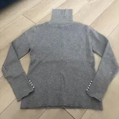 グレー リブ編み タートルネック セーター L