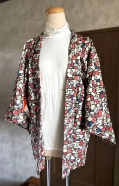 A*m様 銘仙　羽織　アンティーク　正絹　幾何学模様　アンサンブル
