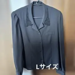 ブラウスシャツ ブラック長袖 襟刺繍付き　礼服　フォーマル　セレモニーなどに