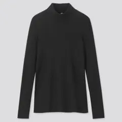 UNIQLO ユニクロ【M】リブハイネックTシャツ カットソー ブラック 長袖