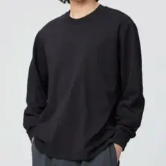 エアリズムコットンクルーネックTシャツ 長袖 M ブラック