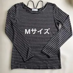 グレー/ブラック ストライプ 長袖トップス Tシャツ カットソー