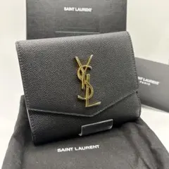 【正規品】サンローラン YSL 三つ折り財布 黒 レザー ゴールド金具 付属品付