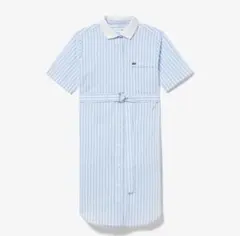 LACOSTE リブニットカラーシアサッカーシャツワンピース （ブルー)