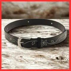 新品 スタッズベルト アメカジ ウエスタン クリアストーン 花柄 男女兼用