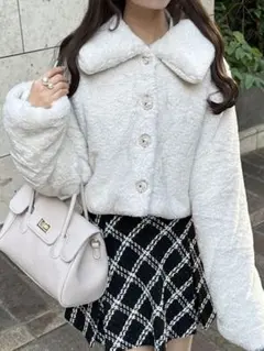 GRL ビジューボタンショート丈ファーコート［kd43］アイボリー