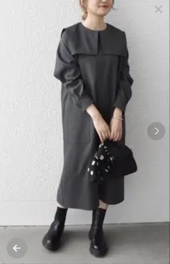 【SHIPS any】チャコールグレー 長袖 ワンピース