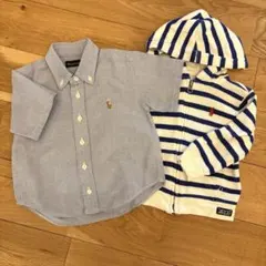 Ralph Lauren 半袖シャツ 80 ブル-＆ボーダーパーカーセット