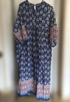 アジアン　ロングワンピース　インド綿　裏地あり　ポケットあり