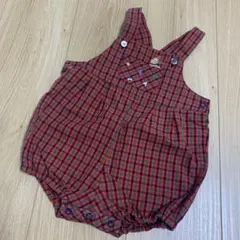 ファミリア ロンパース カバーオール チェック柄 刺繍 ダルマオール80