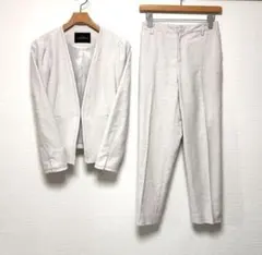グリーンレーベルリラクシング　レディース　パンツスーツ　ノーカラー　テーパード