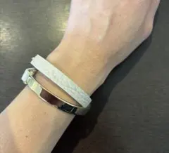 シンプル 2連ブレスレット ホワイト レザー メタル