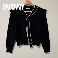 【美品】INGNI イング 配色ボウタイニット フリル リブ素材 大人可愛い M