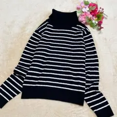 【grove グローブ】長袖 タートルネック 黒白ボーダー ニットセーター Ｍ