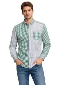 UNIQLO 緑と白のチェック長袖シャツ