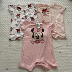 H&M ミニーマウス＆マイメロディ半袖ロンパース３枚セット