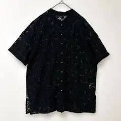 ページボーイ　PAGEBOY　レース　カラーバンドシャツ 　パールボタン　黒