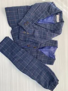 キッズ フォーマルスーツ ネイビー系チェック 100cm