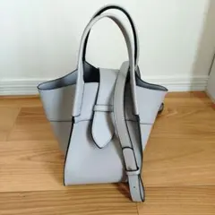 【美品】2way配色レザーショルダーバッグ　グレージュ