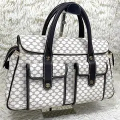 希少品‼️CELINE セリーヌ　ハンドバッグ　白マカダム柄　ロゴ金具　PVC