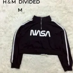 H&M NASAロゴ ハーフジップ ショート丈 スウェット M ブラックのサムネイル