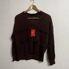 21　&LOVE　滑らかタッチなツインふりるラメニットカーデ　M　ブラウンのサムネイル