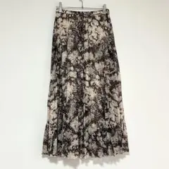 n1089【ミラオーウェン】 パイソン柄プリーツフレアスカート ブラウン系 0