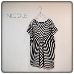 NICOLE｜幾何学模様 ストライプ柄 チュニックワンピースM ゆったりのサムネイル