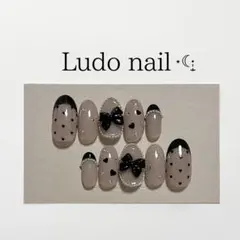 ネイルチップ オーダー　ハートドット　ラテベージュ ラメ 大人ガーリー ホロ