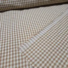 カントリー先染めチェック生地 　綿麻　ライトブラウン