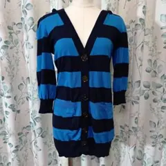 バーバリーロンドン ブルーレーベル ボーダー ロングカーディガン ブルー系