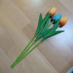 造花 チューリップ ブルーとオレンジ色 3本セット