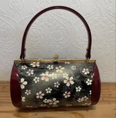和装振袖用バッグ 黒と赤の花柄