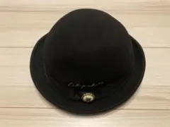 お値下げ！ ブラック ボウラー ハット リボン付き ボタン シンプル おしゃれ